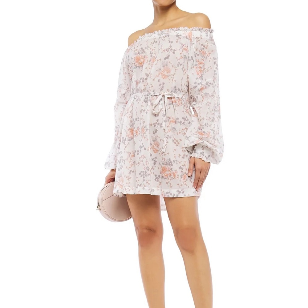 MAJE “rag time” off-the-shoulder floral-print cotton-voile mini dress Sz 0.